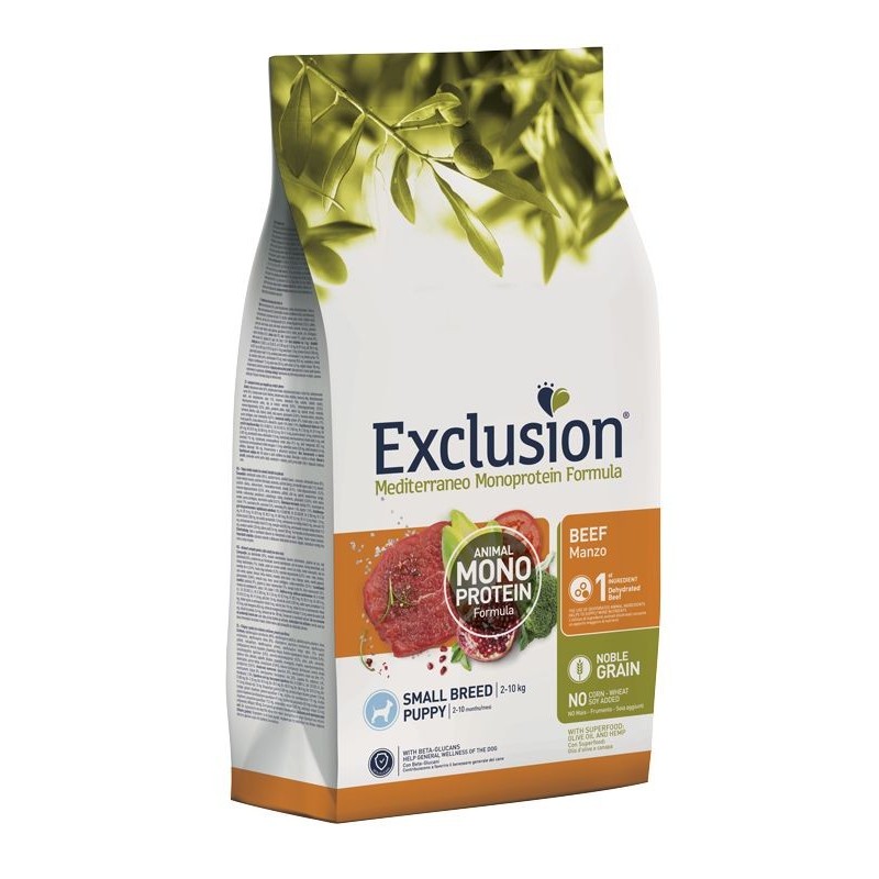 Exclusion Cane Small Puppy Mediterraneo Noble Grain 500gr Manzo