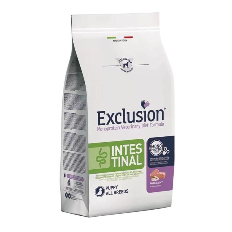 Exclusion Cane Puppy Diet All Breeds Intestinal 800gr Maiale e Riso