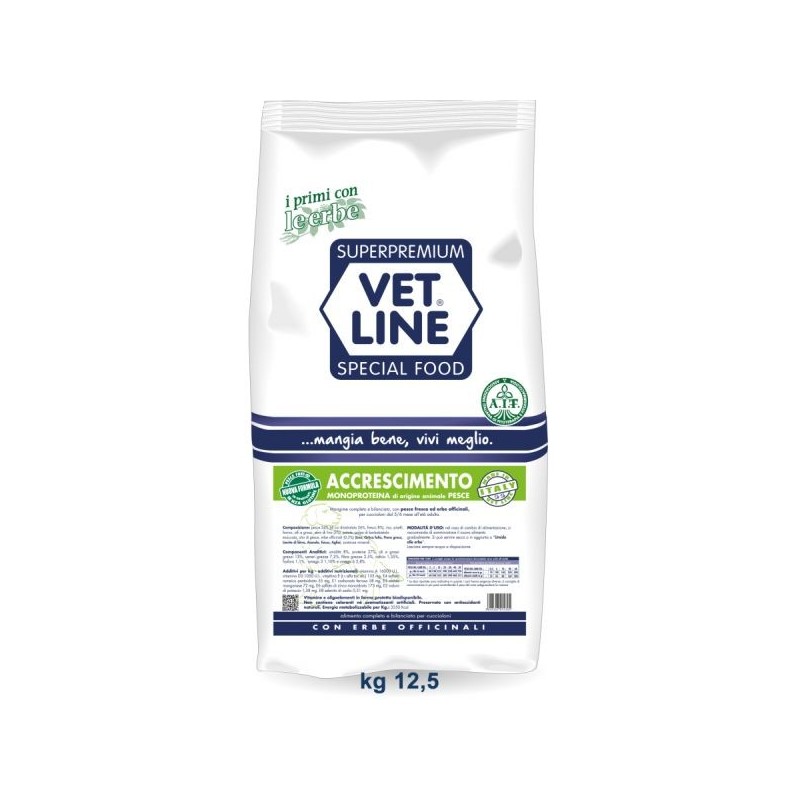 Vet Line Cane, Crocchette Accrescimento - Pesce 12,5 Kg