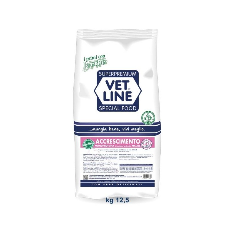 Vet Line Cane, Crocchette Accrescimento - Maiale 12,5 Kg