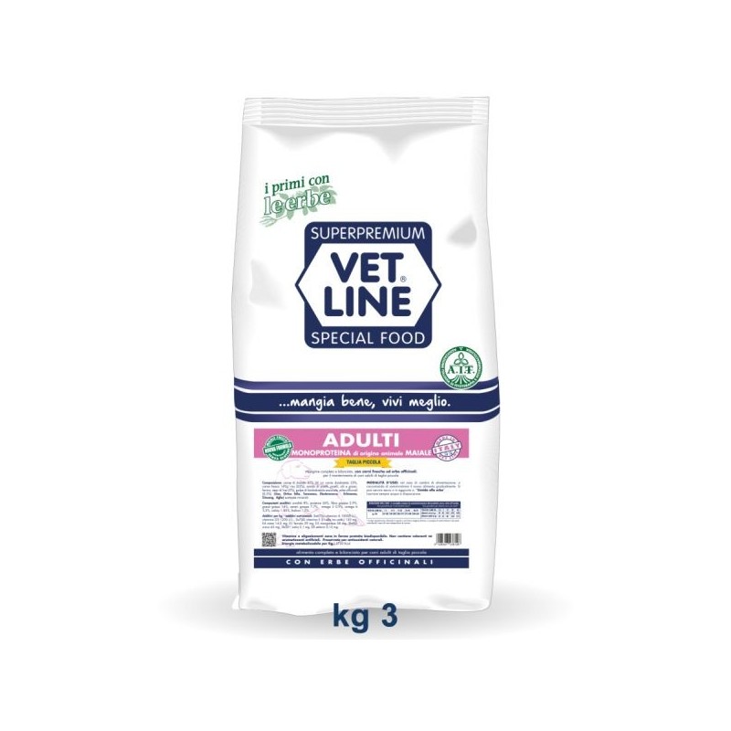 Vet Line Cane Adulto taglia Piccola, Crocchette - Maiale 3 Kg